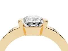Emerald Cut Diamond Channel-Set Band Ring Set in Yellow gold with Bezel Prong Setting