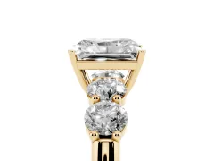 Radiant Cut Diamond Five-Stone Prong Set Ring Set in Yellow gold with Classic Band