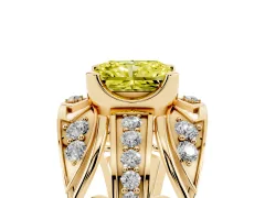 Fancy Yellow Radiant Cut Diamond Art Deco Ring Set in Yellow gold with Pavé Split Shank