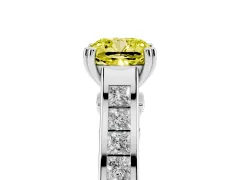 Fancy Yellow Cushion Cut Diamond Channel Set Solitaire Engagement Ring Set in Silver with Prong Setting