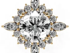 Round Cut Diamond Cluster Halo Ring Set in Yellow gold with Marquise and Round Accents