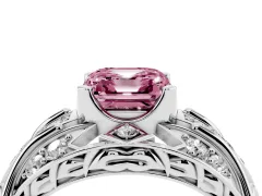 Fancy Pink Asscher Cut Diamond Art Deco Ring Set in Silver with Pavé Split Shank