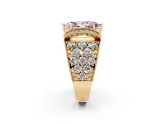 Fancy Pink Marquise Cut Diamond Milgrain Halo Pavé Engagement Ring Set in Yellow gold with Prong Setting