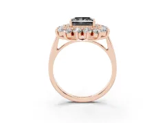 Fancy Black Princess Cut Diamond Floral Double Halo Ring Set in Rose gold with Round Petals