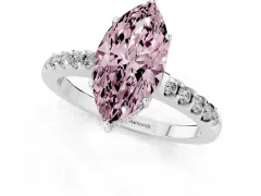 Fancy Pink Marquise Cut Diamond Solitaire Engagement Ring Set in White gold with Pavé Band and Prong Setting