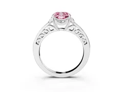 Fancy Pink Cushion Cut Diamond Halo Ring Set in White gold with Channel Set Band and Prong Setting