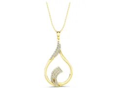 Pavé Round Diamond Twist Pendant Set in Yellow gold with Open Teardrop