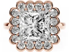 Princess Cut Diamond Halo Cluster Engagement Ring Set in Rose gold with Solitaire Band and Prong Setting