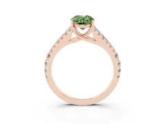 Fancy Green Oval Cut Diamond Split Shank Pavé Engagement Ring Set in Rose gold with Prong-Held Center Stone