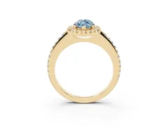 Fancy Blue Marquise Cut Diamond Pavé Halo Ring Set in Yellow gold with Prong Setting