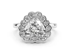 Heart Cut Diamond Halo Cluster Engagement Ring Set in Platinum with Solitaire Band and Prong Setting