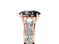 Fancy Black Oval Cut Diamond Solitaire Ring Set in Rose gold with Pavé-Set Band and Prong Setting