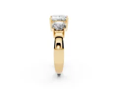 Princess Cut Diamond Three-Stone Ring Set in Yellow gold with Round Side Stones and Classic Band
