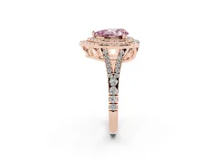 Fancy Pink Pear Cut Diamond Double Halo Ring Set in Rose gold with Pavé Band