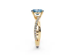 Fancy Blue Oval Cut Diamond Twisted Pavé Band Ring Set in Yellow gold with Prong Setting