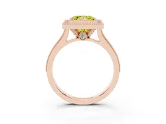 Fancy Yellow Princess Cut Diamond Halo Milgrain Pavé Band Ring Set in Rose gold with Prong Setting