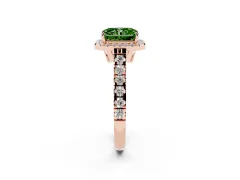 Fancy Green Radiant Cut Diamond Halo Engagement Ring Set in Rose gold with Pavé Band and Prong-Set Center