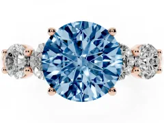Fancy Blue Round Cut Diamond Five-Stone Prong Set Ring Set in Rose gold with Classic Band