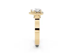Heart Cut Diamond Halo Ring Set in Yellow gold with Twist Band and Pavé Accents