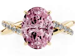 Fancy Pink Oval Cut Diamond Twisted Pavé Band Ring Set in Yellow gold with Prong Setting