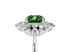 Fancy Green Cushion Cut Diamond Cluster Halo Ring Set in White gold with Solitaire Band and Prong Setting