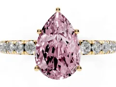 Fancy Pink Pear Cut Diamond Pavé Solitaire Engagement Ring Set in Yellow gold with Prong Setting