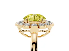 Fancy Yellow Round Cut Diamond Halo Cluster Engagement Ring Set in Yellow gold with Solitaire Band and Prong Setting