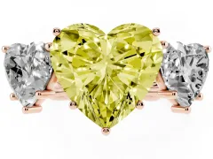 Fancy Yellow Heart Cut Diamond Three-Stone Ring Set in Rose gold with Braided Band