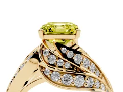 Fancy Yellow Asscher Cut Diamond Solitaire Ring Set in Yellow gold with Layered Twist Pavé Band
