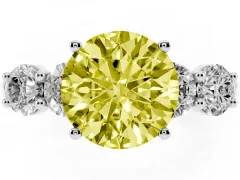 Fancy Yellow Round Cut Diamond Five-Stone Prong Set Ring Set in Platinum with Classic Band