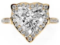 Heart Cut Diamond Halo Ring Set in Yellow gold with Pavé-Lined Shoulders and Prong Setting