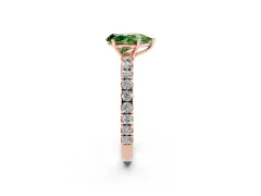 Fancy Green Pear Cut Diamond Pavé Solitaire Engagement Ring Set in Rose gold with Prong Setting