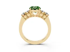 Fancy Green Round Cut Diamond Five-Stone Prong Set Band Ring Set in Yellow gold with Polished Band
