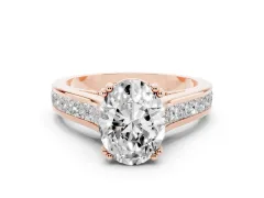 Oval Cut Diamond Channel Set Solitaire Engagement Ring Set in Rose gold with Prong Setting