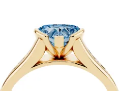 Fancy Blue Heart Cut Diamond Bezel-Set Solitaire Ring Set in Yellow gold with Channel-Set Band
