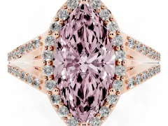 Fancy Pink Marquise Cut Diamond Halo Split Shank Pavé Ring Set in Rose gold with Prong Setting