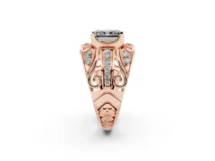Fancy Black Radiant Cut Diamond Art Deco Ring Set in Rose gold with Pavé Split Shank