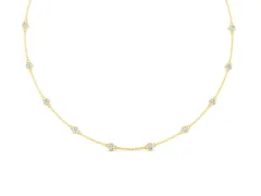 Round Diamond Station Necklace Set in Yellow gold with Bezel-Set Stones