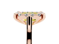 Fancy Yellow Emerald Cut Diamond Cluster Halo Solitaire Ring Set in Rose gold with Prong Setting
