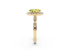 Fancy Yellow Oval Cut Diamond Halo Engagement Ring Set in Yellow gold with Twisted Band and Prong Setting