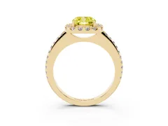 Fancy Yellow Cushion Cut Diamond Pavé Halo Ring Set in Yellow gold with Prong Setting