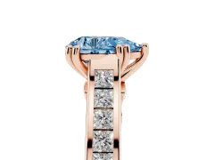 Fancy Blue Pear Cut Diamond Channel Set Solitaire Engagement Ring Set in Rose gold with Prong Setting