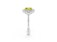 Fancy Yellow Asscher Cut Diamond Cluster Ring Set in White gold with Beaded Band