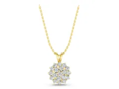 Cluster Round Diamond Pendant Set in Yellow gold with Prong-Set Floral Group