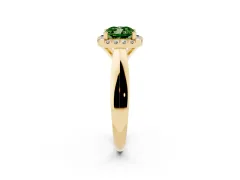 Fancy Green Cushion Cut Diamond Halo Solitaire Engagement Ring Set in Yellow gold with Square Band and Prong Setting