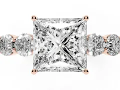Princess Cut Diamond Five-Stone Prong Set Band Ring Set in Rose gold with Polished Band