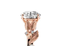 Round Cut Diamond Solitaire Ring Set in Rose gold with Leaf Motif Band