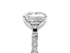Princess Cut Diamond Solitaire Engagement Ring Set in Platinum with Round Pavé Band and Prong Setting
