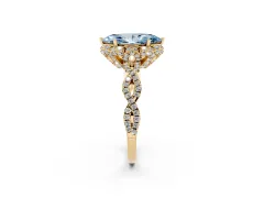 Fancy Blue Marquise Cut Diamond Halo Twist Band Solitaire Ring Set in Yellow gold with Prong-Set Center Stone