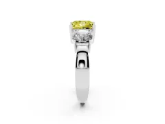 Fancy Yellow Princess Cut Diamond Three-Stone Ring Set in Silver with Round Side Stones and Classic Band